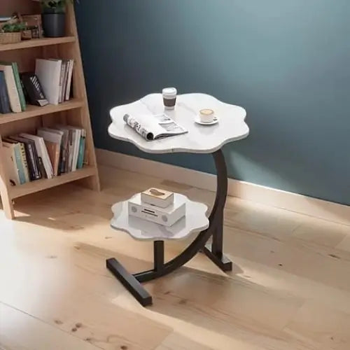 Modern Flower-Shaped Side Table with Dual Shelves