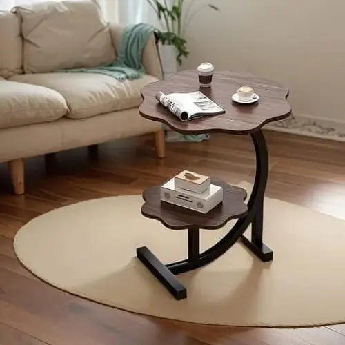 Modern Flower-Shaped Side Table with Dual Shelves