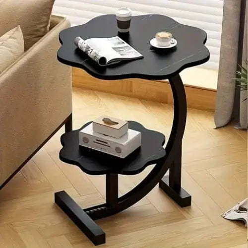 Modern Flower-Shaped Side Table with Dual Shelves