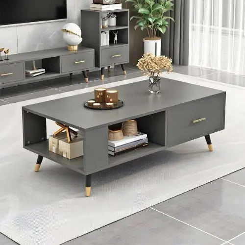 Two-Tone Modern Coffee Table with Open Storage Shelf