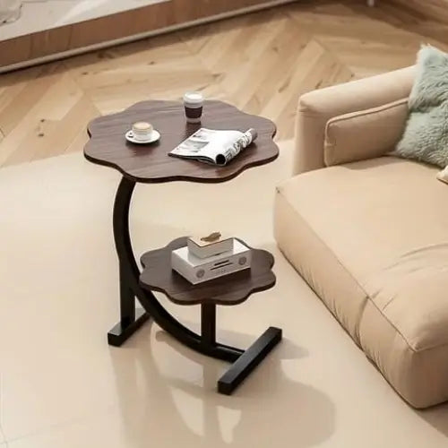 Modern Flower-Shaped Side Table with Dual Shelves