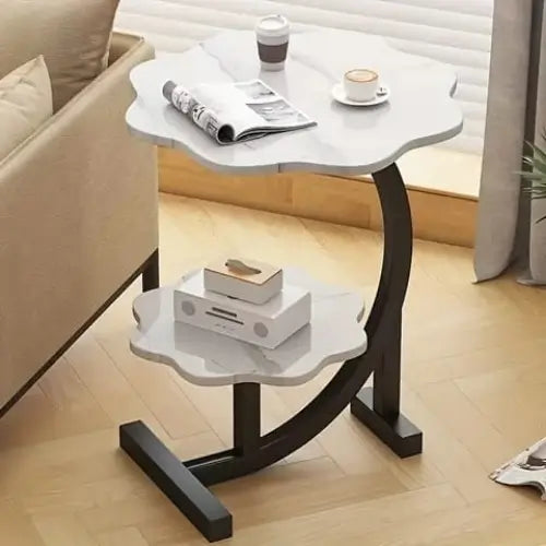 Modern Flower-Shaped Side Table with Dual Shelves