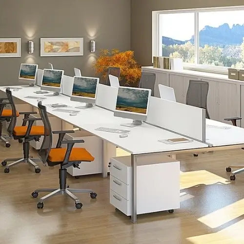8-Person Office Workstation Desk with Partition Panels and Storage Drawers