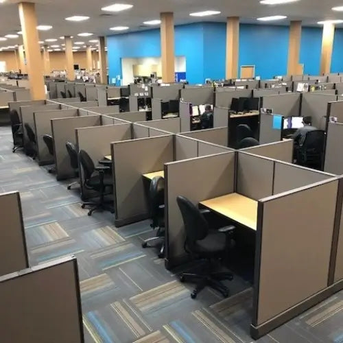 8-Person Office Workstation Desk with Partition Panels and Storage Drawers