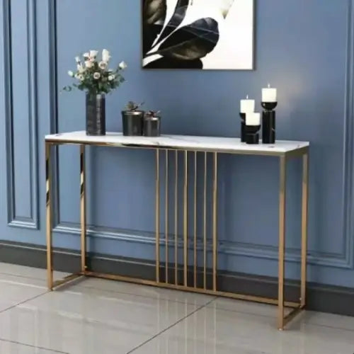 Modern Console Table with Black Marble Top and Golden Frame