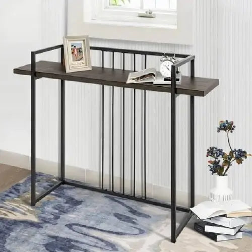 Industrial Console Table with Wooden Top and Black Metal Frame