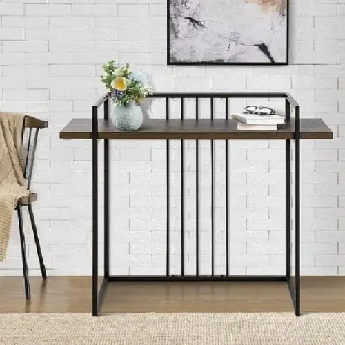 Industrial Console Table with Wooden Top and Black Metal Frame